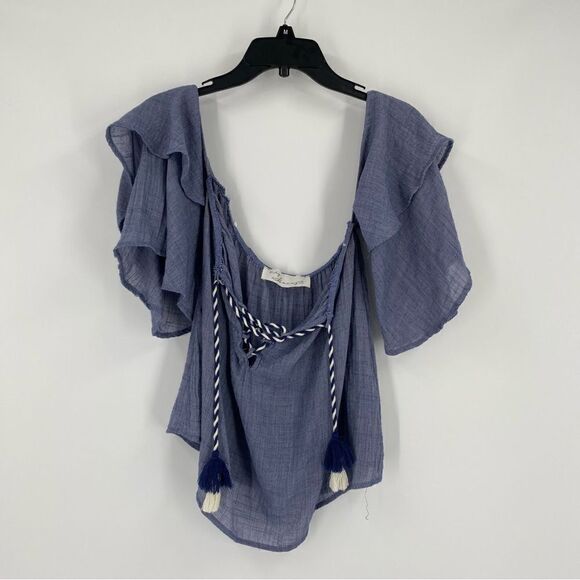 Vintage Havana Women’s Off the Shoulder Blue Ruffle Blouse size S - Picture 1 of 4